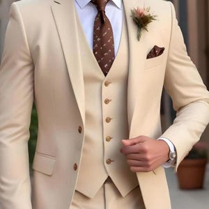 Men Suits Beige 3-Piece Slim Fit Two Button Wedding Groom Party Wear Coat Pant, Men Beige Suit, Date Night Suit, Beige Slim Fit Suit, Tuxedo
