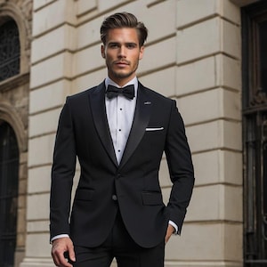Men&#39;s Black 3 Piece Suit – Formal Tuxedo Set with Blazer, Vest & Pants – Groom Wedding Suit, Prom Suit for Men, Business Classic Fit Suit