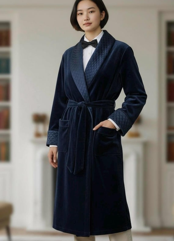 blue velvet dressing gown Long Robe, Luxury Gown, Blue For Women, Elegant Evening Loungewear, Women's full-length housecoat, Night Suit Blue short royal blue dress