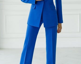 Royal Blue Pantsuit: Formal Two-Piece Suit for Tall Women