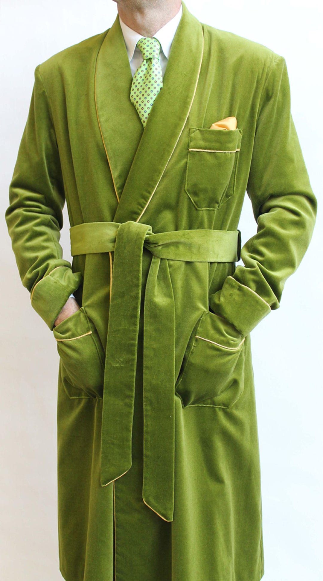 Men Green Velvet Quilted Smoking Robe, Gentlemen Green Long Smoking ...