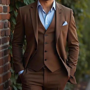 Stylish Designer 3-Piece Brown Men Suit for Wedding, Prom wear and Grooms Men Suit Slim Fits, Party wear Tuxedo, Engagement, Anniversary.
