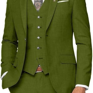 Premium Green Linen Suit, Linen Suit for Men, 3 Piece Wedding And engagement Groom Linen Suit, Groomsmen Linen Suit, Summer Linen Suit, Gift