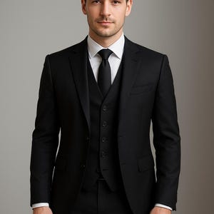 Men’s Black 3 Piece Suit, Groom Tuxedo Outfit, Classic Slim Fit Formal Blazer & Pants, Wedding, Prom, Party Wear, Business Suit for Men.