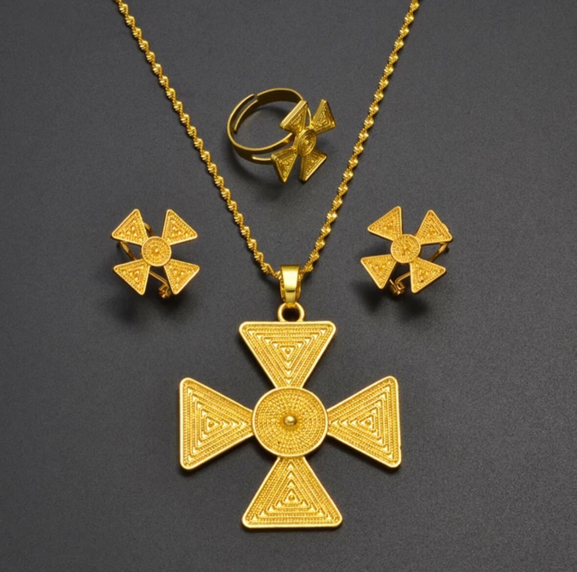 Habesha Jewelry Set - Cross Pendant 24K Gold-plated / Necklace