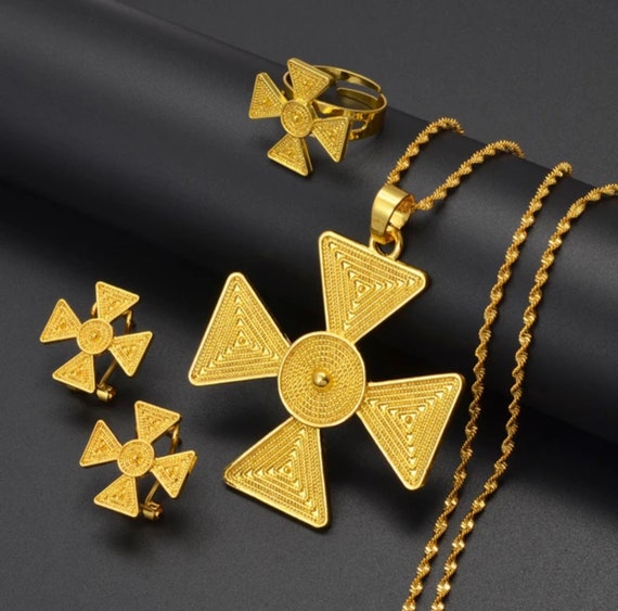 Habesha Jewelry Set - Cross Pendant 24K Gold-plated / Necklace