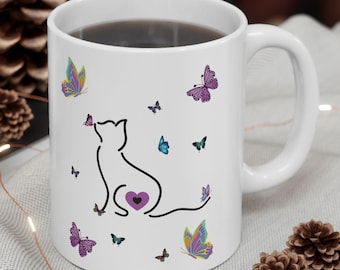 Black Cat Butterfly Mug, Sweet Kiss Design (11/15oz)