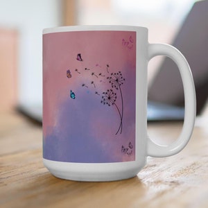 Dandelion to Butterflies Coffee Mug: Whimsical Pastel Ceramic Cup (11oz, 15oz)