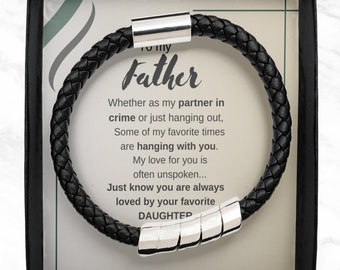 To My Father Mens Braided Leather Bracelet from Favorite Daughter, Black, Blue or Brown Vegan Leather Dad Bracelet, Father of the Bride Gift