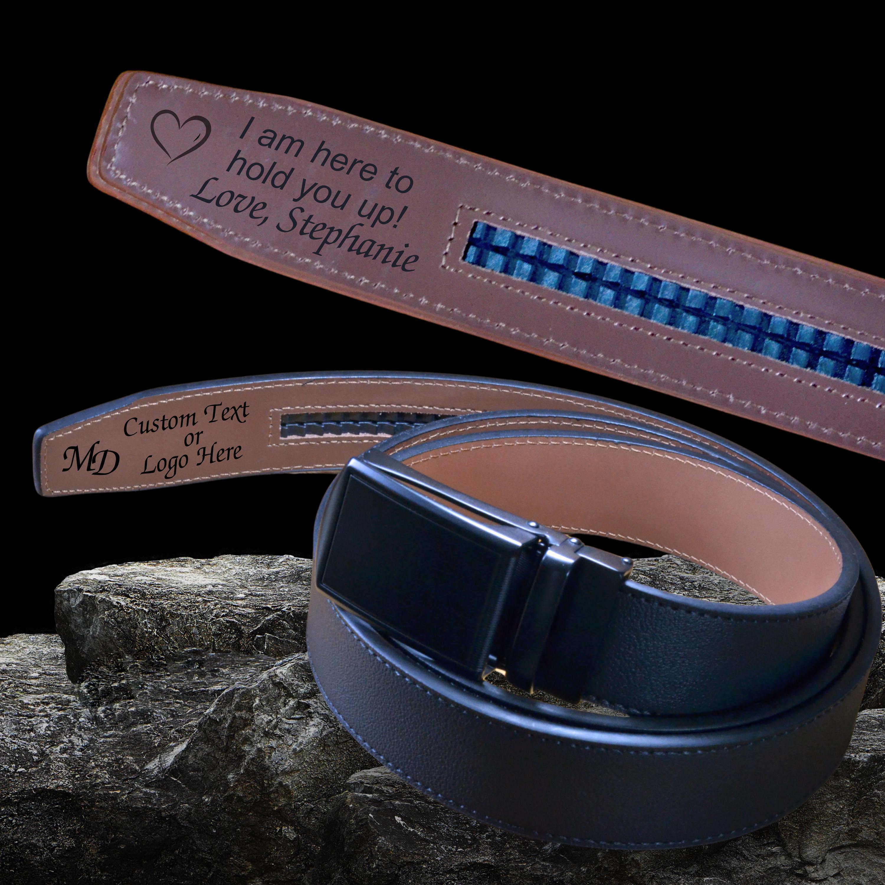 Personalized Top Grain Leather Ratchet Belt for Men, Customized Gifts for Him, Mens Adjustable Leather Click Belt Brown or Black