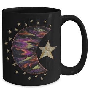 Moon and stars, moon mug, crescent moon, goth mug, cute mugs aesthetic, hot chocolate mug