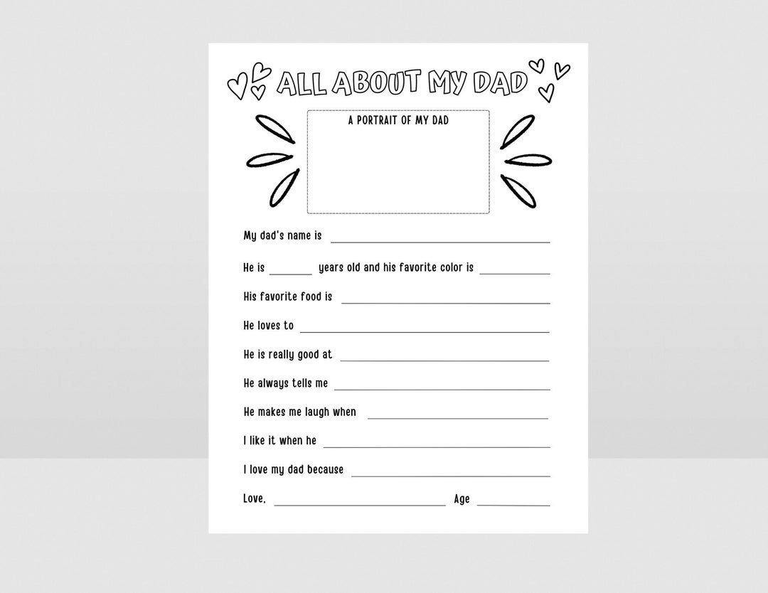All About My Dad Fathers Day Printable, Fathers Day Gifts From Kids ...