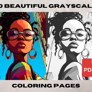 10 Black Woman Coloring Pages, African American Coloring pages, Adult Grayscale Coloring Pages Instant Download | Series 4