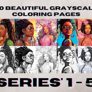 50 Black Woman Coloring Pages, African American Coloring pages, Adult Grayscale Coloring Pages Instant Download | Series 1-5