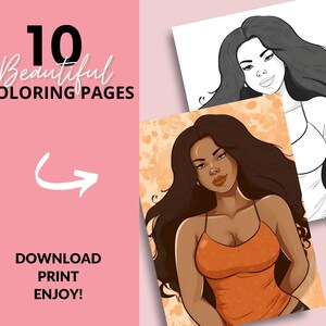 10 Black Woman Coloring Pages, African American Coloring pages, Adult Grayscale Coloring Pages Digital Coloring Book | Series 21