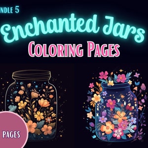 15 Enchanted Flowers in Jars Coloring Page, Fantasy Coloring pages, Adult Grayscale Coloring Pages Instant Download | Series 5