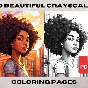 10 Black Woman Coloring Pages, African American Coloring pages, Adult Grayscale Coloring Pages Instant Download | Series 8