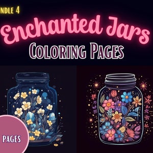 15 Enchanted Flowers in Jars Coloring Page, Fantasy Coloring pages, Adult Grayscale Coloring Pages Instant Download | Series 4