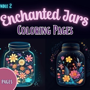15 Enchanted Flowers in Jars Coloring Page, Fantasy Coloring pages, Adult Grayscale Coloring Pages Instant Download | Series 2