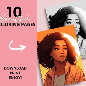 10 Black Woman Coloring Pages, African American Coloring pages, Adult Grayscale Coloring Pages Digital Coloring Book | Series 23
