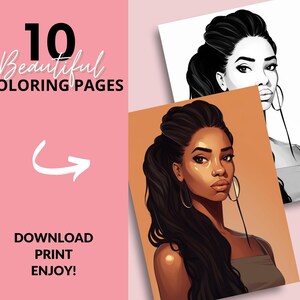 10 Black Woman Coloring Pages, African American Coloring pages, Adult Grayscale Coloring Pages Digital Coloring Book | Series 34