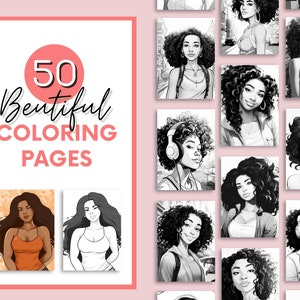 50 Black Woman Coloring Pages, African American Coloring pages, Adult Grayscale Coloring Pages Digital Coloring Book | Series 21-25