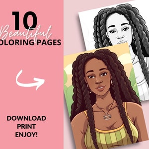 10 Black Woman Coloring Pages, African American Coloring pages, Adult Grayscale Coloring Pages Digital Coloring Book | Series 36
