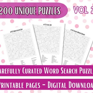 200 Word Search Printable Puzzles, Instant Download, Printable Puzzle Pages for Adults, Word Search Puzzles, Includes Solutions | Vol 2