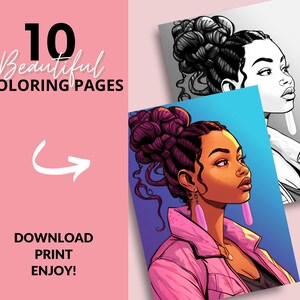 10 Black Woman Coloring Pages, African American Coloring pages, Adult Grayscale Coloring Pages Digital Coloring Book | Series 26