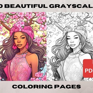 10 Black Woman Coloring Pages, African American Coloring pages, Adult Grayscale Coloring Pages Instant Download | Series 3