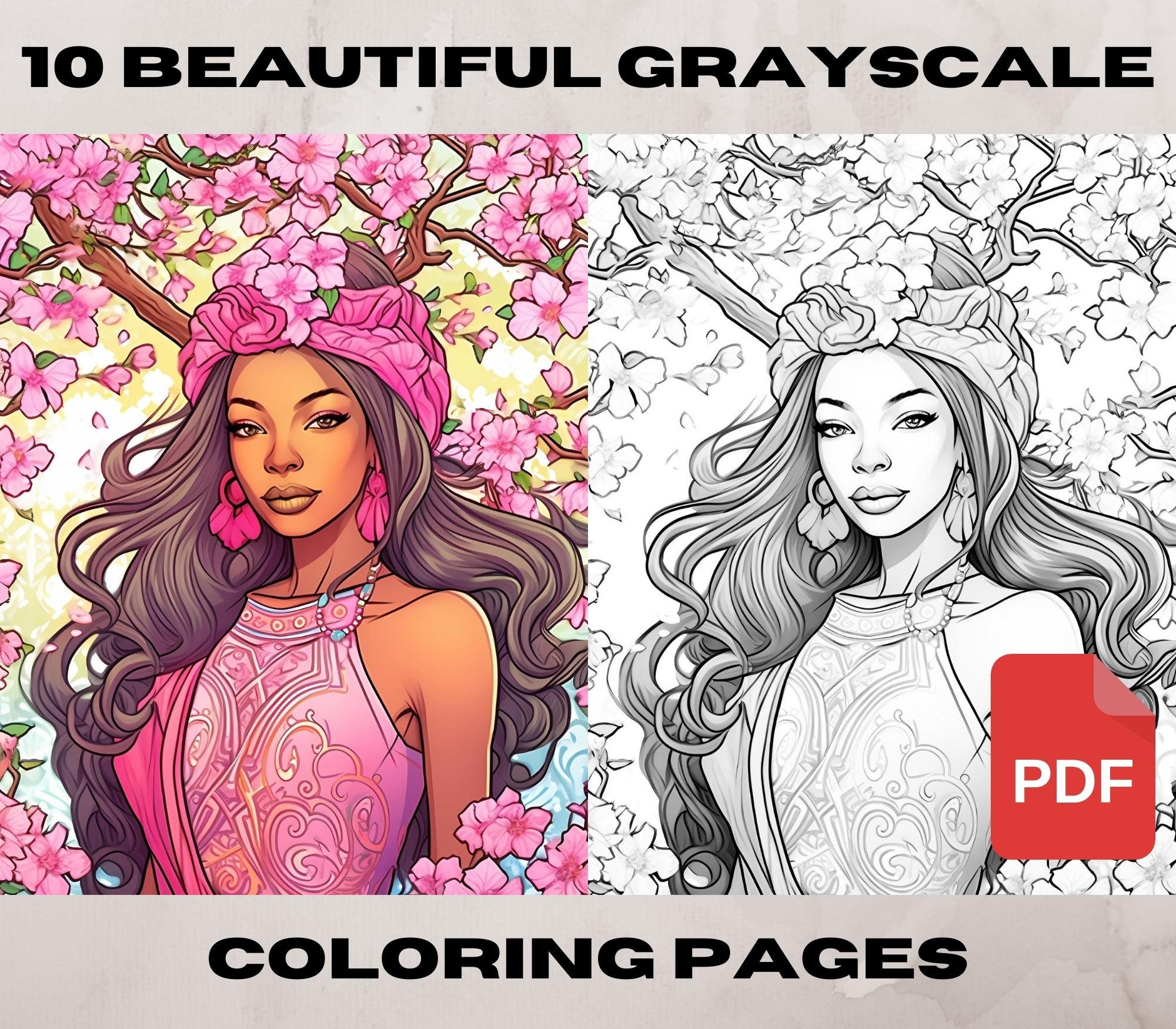 10 Black Woman Coloring Pages, African American Coloring Pages, Adult  Grayscale Coloring Pages Instant Download Series 5 