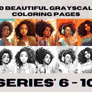 50 Black Woman Coloring Pages, African American Coloring pages, Adult Grayscale Coloring Pages Instant Download | Series 6-10