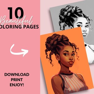 10 Black Woman Coloring Pages, African American Coloring pages, Adult Grayscale Coloring Pages Digital Coloring Book | Series 33