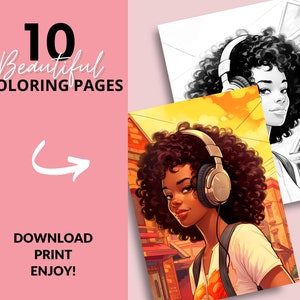 10 Black Woman Coloring Pages, African American Coloring pages, Adult Grayscale Coloring Pages Digital Coloring Book | Series 24