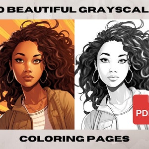 10 Black Woman Coloring Pages, African American Coloring pages, Adult Grayscale Coloring Pages Instant Download | Series 7