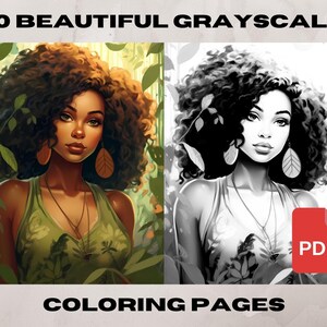 10 Black Woman Coloring Pages, African American Coloring pages, Adult Grayscale Coloring Pages Instant Download | Series 14
