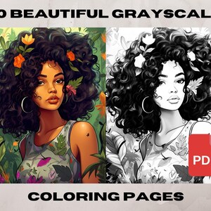 10 Black Woman Coloring Pages, African American Coloring pages, Adult Grayscale Coloring Pages Instant Download | Series 19