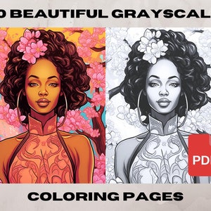 10 Black Woman Coloring Pages, African American Coloring pages, Adult Grayscale Coloring Pages Instant Download | Series 5
