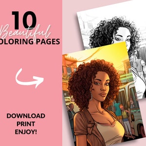 10 Black Woman Coloring Pages, African American Coloring pages, Adult Grayscale Coloring Pages Digital Coloring Book | Series 22