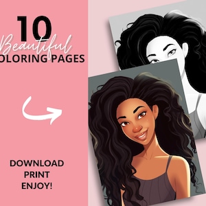 10 Black Woman Coloring Pages, African American Coloring pages, Adult Grayscale Coloring Pages Digital Coloring Book | Series 35