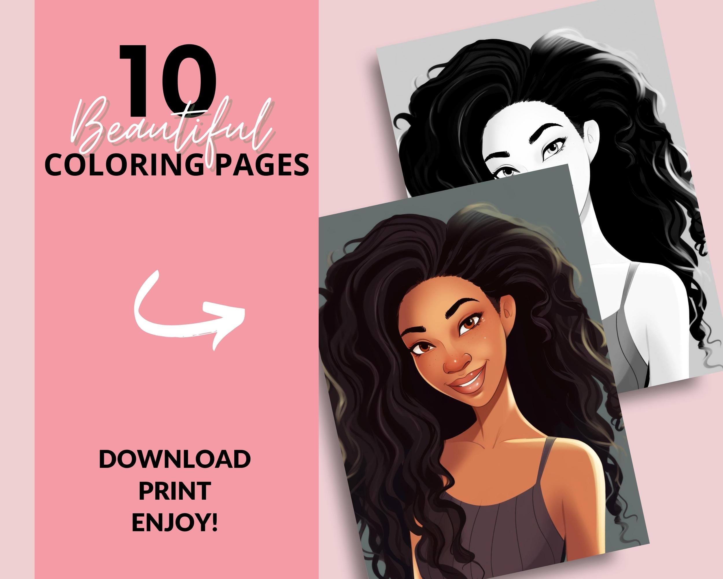 10 Black Woman Coloring Pages, African American Coloring Pages, Adult
