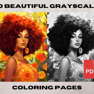 10 Black Woman Coloring Pages, African American Coloring pages, Adult Grayscale Coloring Pages Instant Download | Series 17