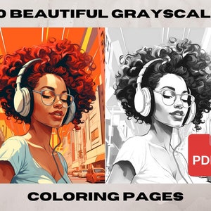 10 Black Woman Coloring Pages, African American Coloring pages, Adult Grayscale Coloring Pages Instant Download | Series 9