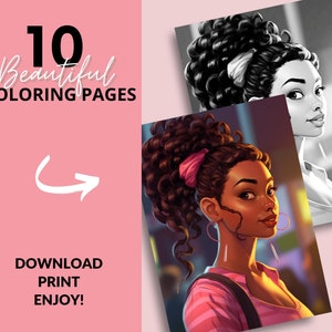 10 Black Woman Coloring Pages, African American Coloring pages, Adult Grayscale Coloring Pages Digital Coloring Book | Series 29