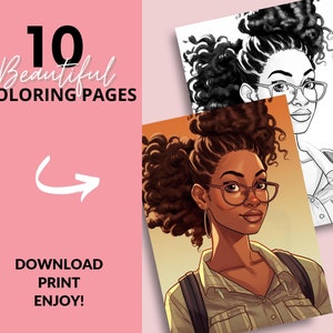 10 Black Woman Coloring Pages, African American Coloring pages, Adult Grayscale Coloring Pages Digital Coloring Book | Series 32