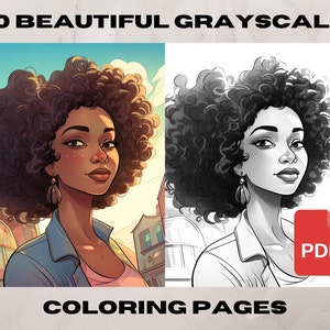 10 Black Woman Coloring Pages, African American Coloring pages, Adult Grayscale Coloring Pages Instant Download | Series 6