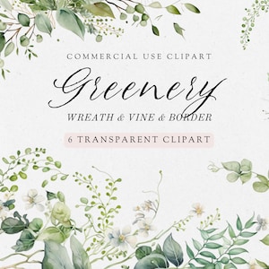 Wedding Greenery Clipart, Invitation Clipart, Botanical Clipart, Clipart For Commercial Use, Transparent PGNs, Watercolor Clipart