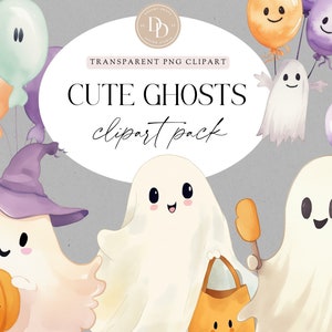 Cute Ghost Clipart Pack, Spooky Ghosts, Cute Halloween Clipart, Boho Ghosts Clipart, Ghost Clip Art,  Cute Ghost PNG, Commercial Use Clipart