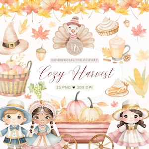 Watercolor Autumn Harvest Clipart Pack, Thanksgiving Clipart, Cozy Autumn PNG, Turkey PNG, Fall Clipart, Fall Leaves PNG, Pumpkin Clipart