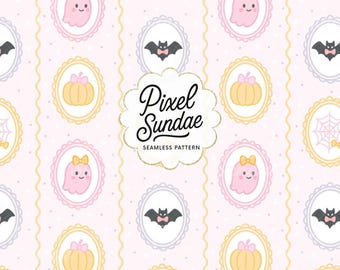 Motivo rosa senza cuciture per Halloween: carta digitale con simpatici fantasmi, stampabile per Halloween, download digitale spettrale